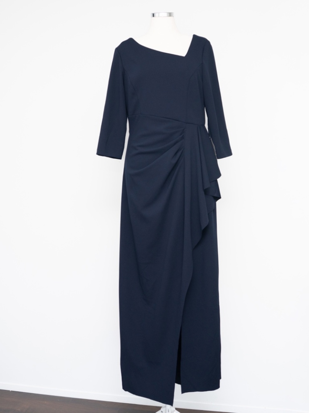 XSCAPE - Asymmetric Neck Ruched Side Drape Gown with Slit‎ - Picture 2 of 13
